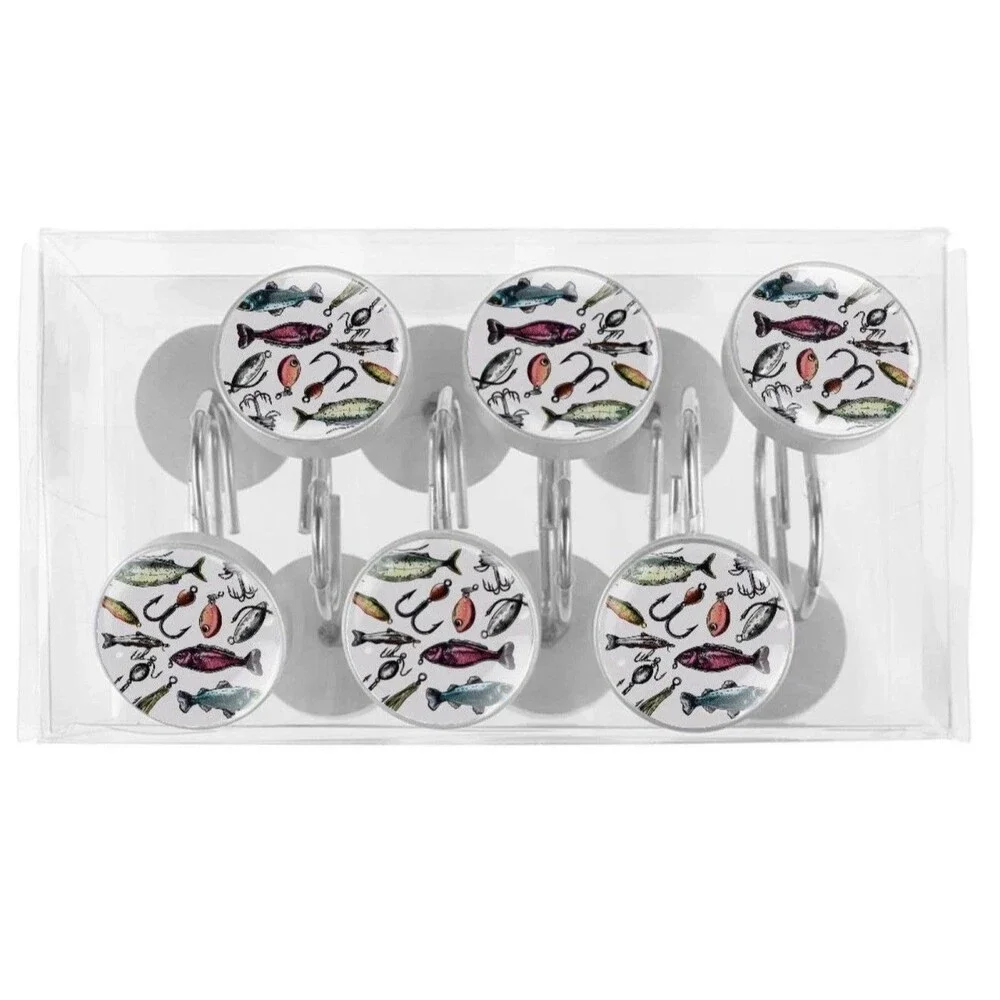 Fishing Lures Shower Curtain Hooks Rustproof Metal Decorative Rings 12 Set